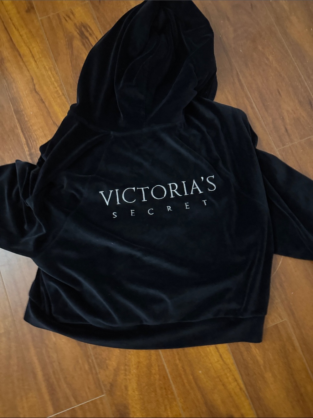 Victoria's Secret Black Velvet Hoodie with Logo
